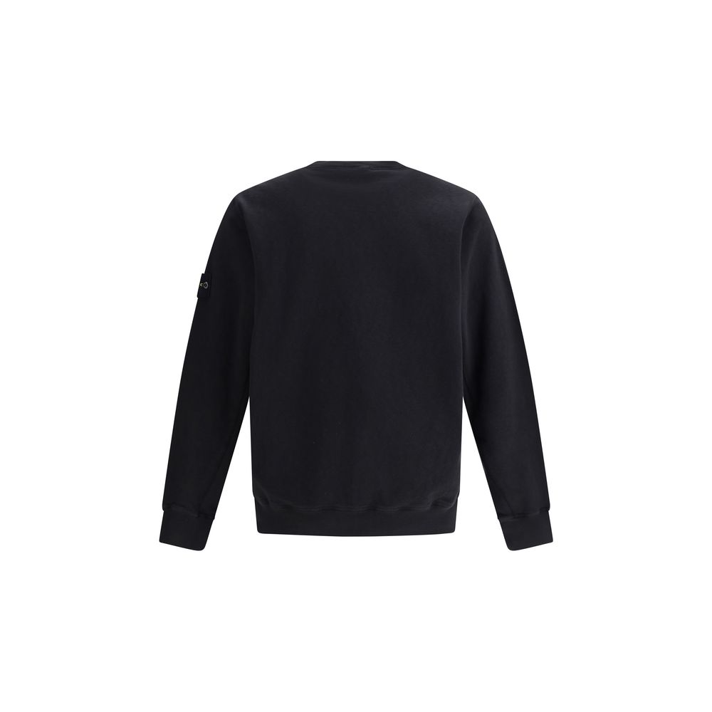 Stone Island Black Cotton Logoed Sweatshirt for Elevated Casual Style