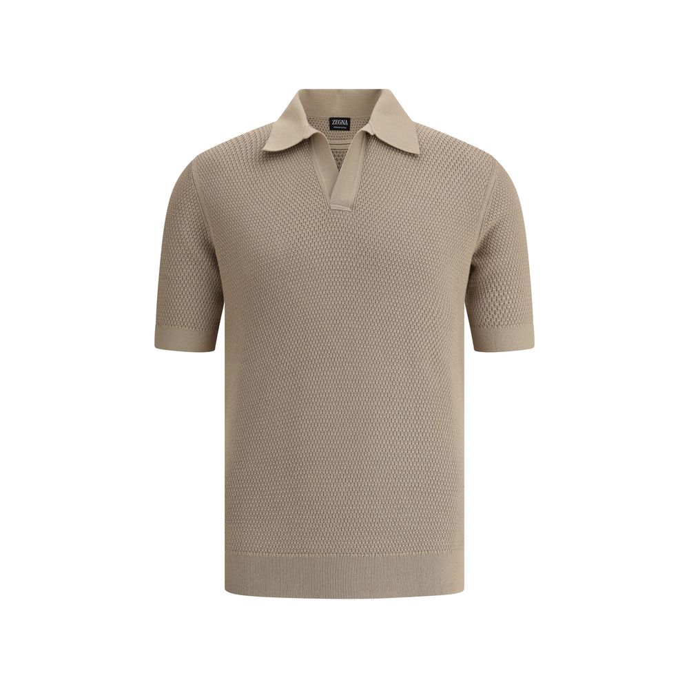 ZEGNA Navy Premium Knit Fabric Polo Shirt Elegance