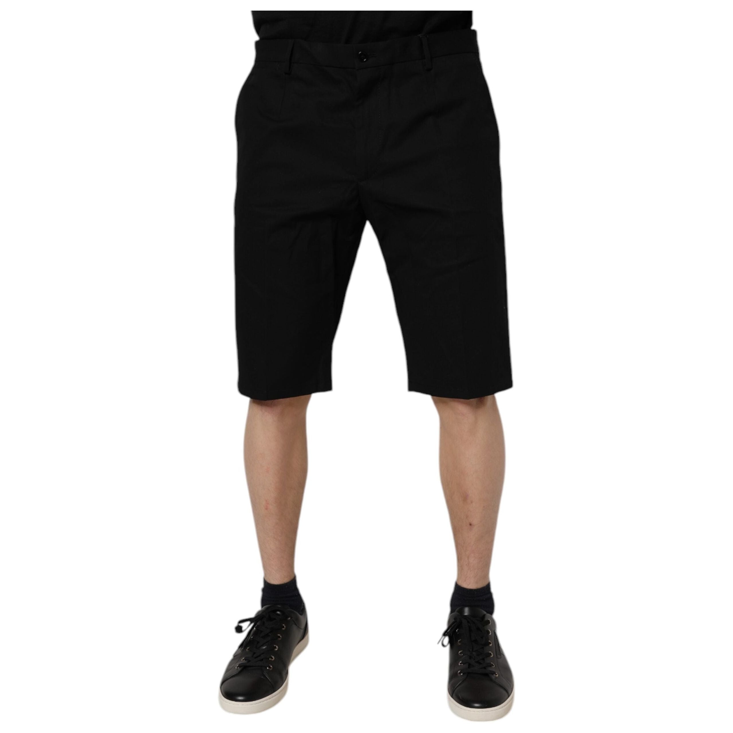 Dolce & Gabbana Black Cotton Stretch Mid Waist Bermuda Shorts