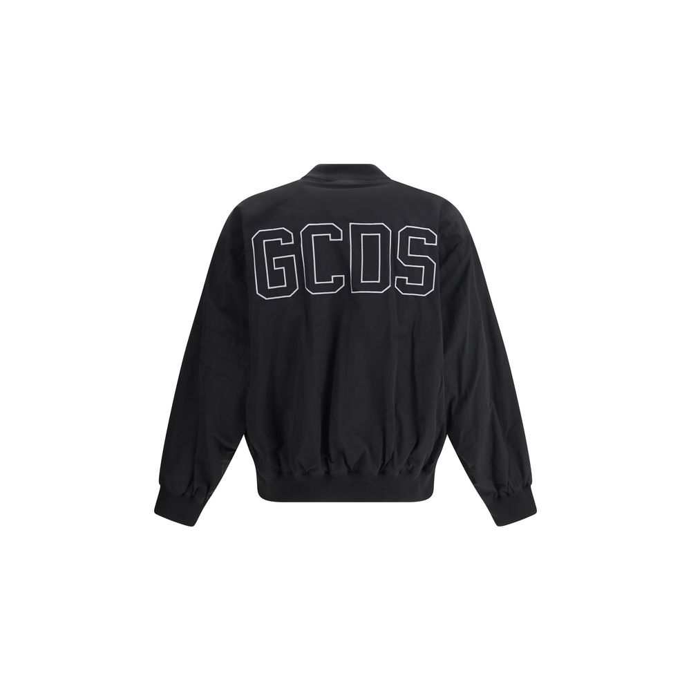 GCDS Black Cotton Varsity Bomber Jacket - Contemporary Urban Elegance