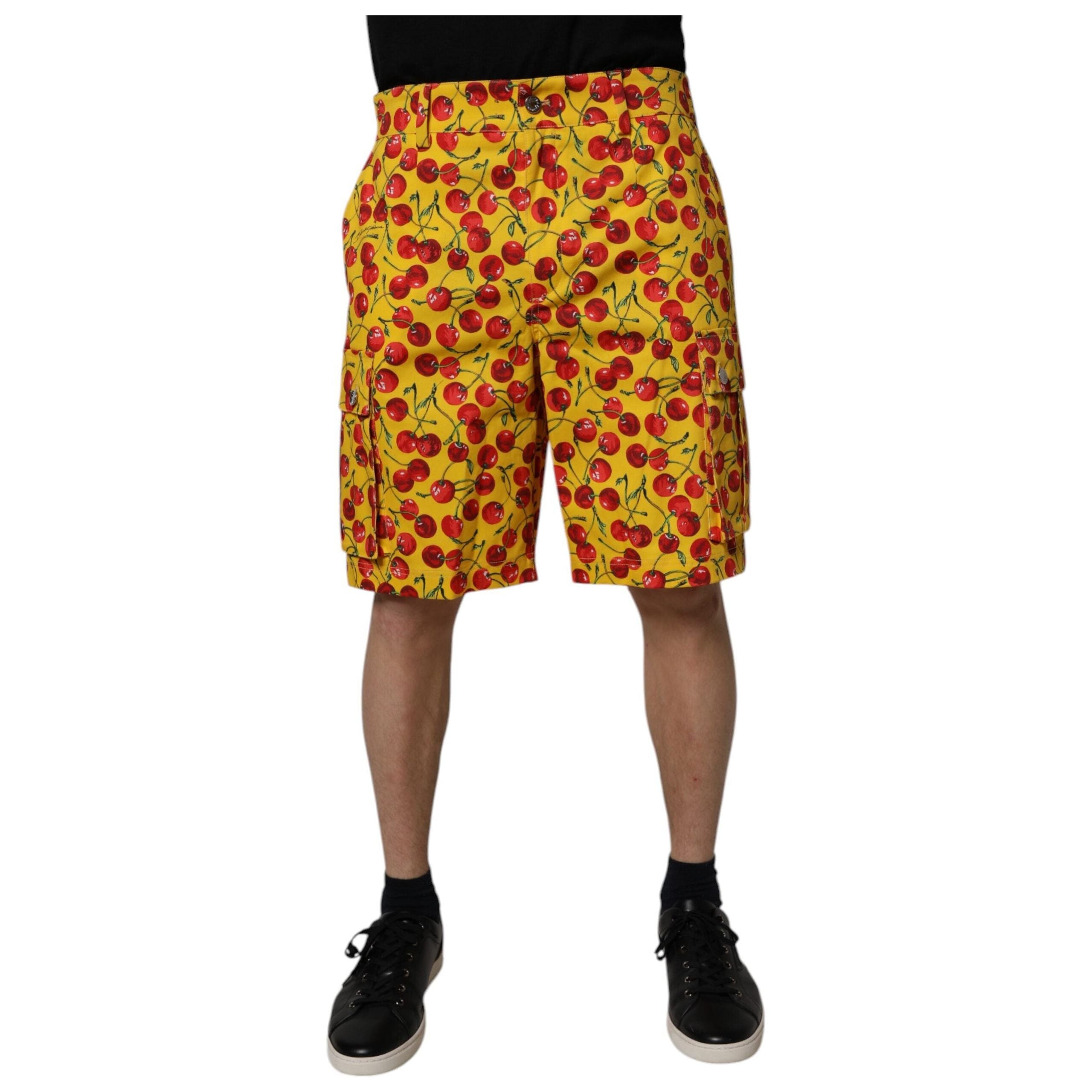 Dolce & Gabbana Yellow Cotton Cherry Print Bermuda Shorts