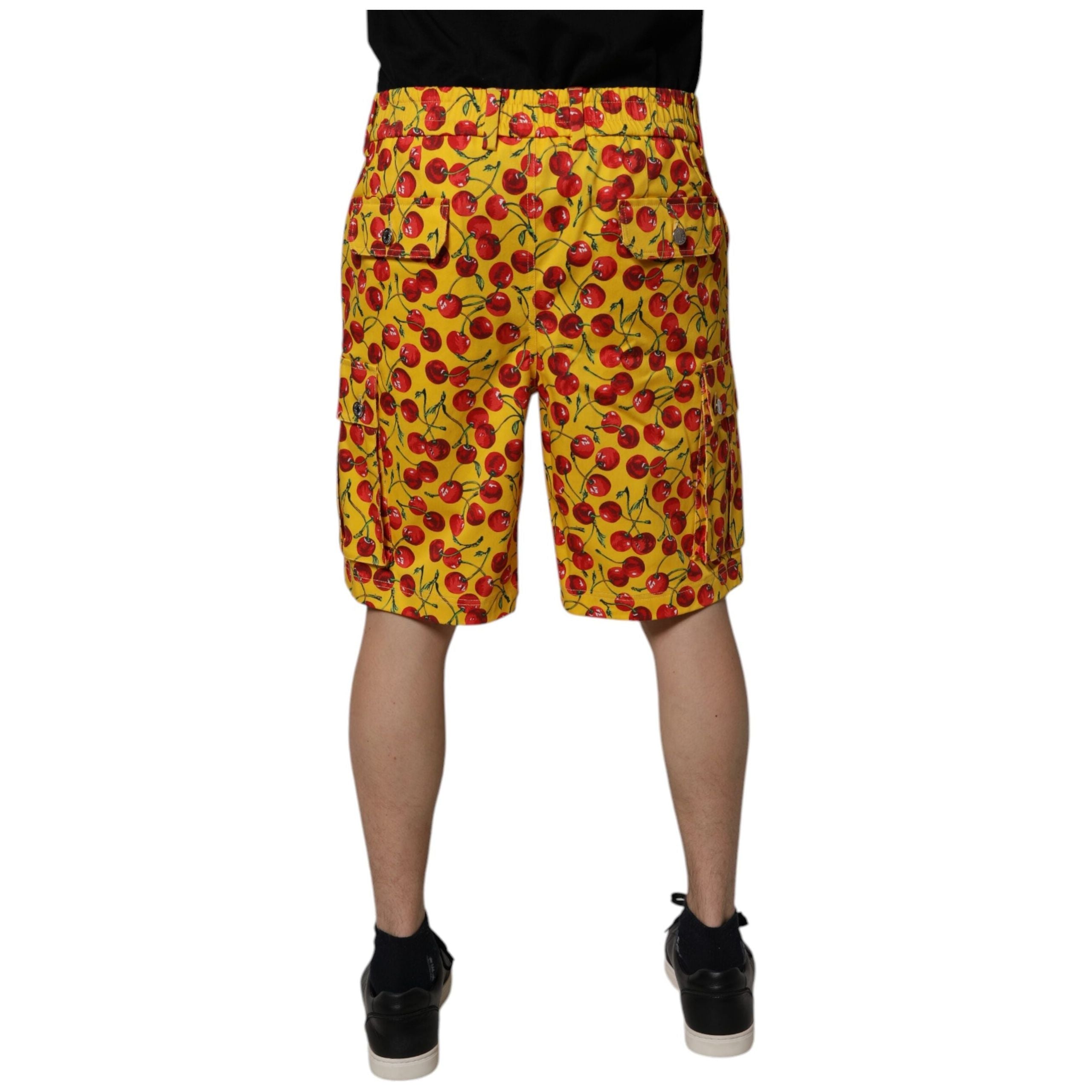 Dolce & Gabbana Yellow Cotton Cherry Print Bermuda Shorts