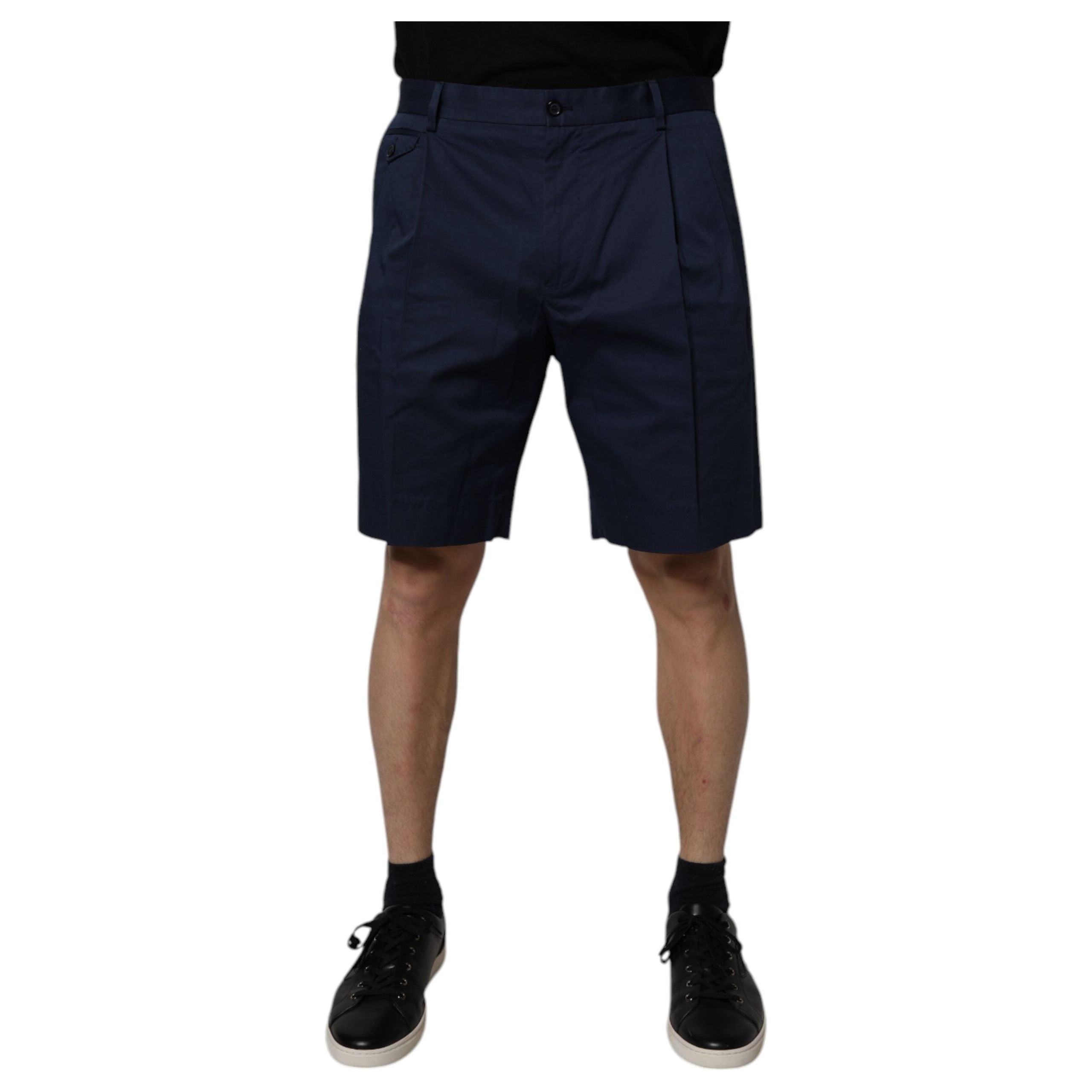 Dolce & Gabbana Dark Blue Cotton Mid Waist Bermuda Shorts