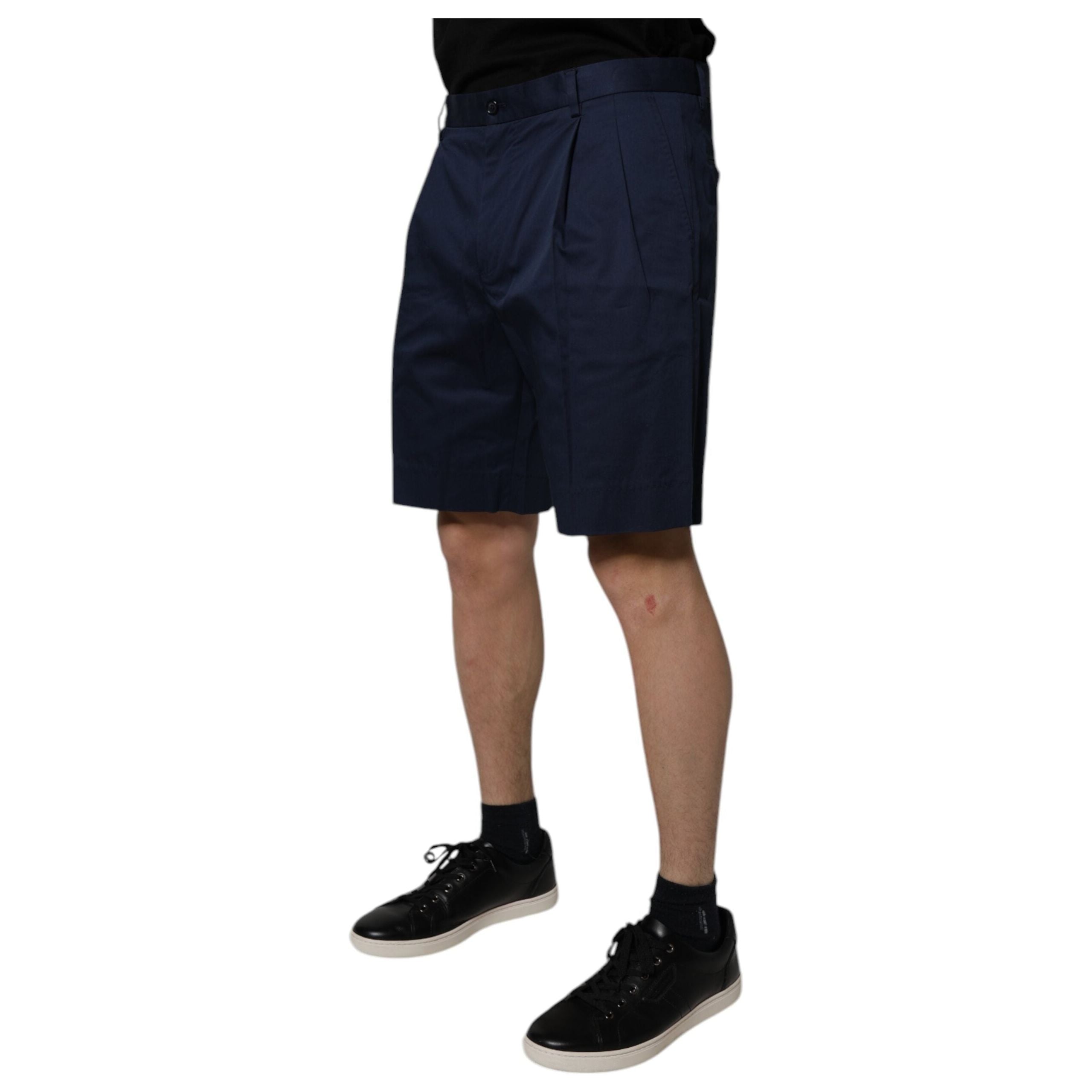 Dolce & Gabbana Dark Blue Cotton Mid Waist Bermuda Shorts