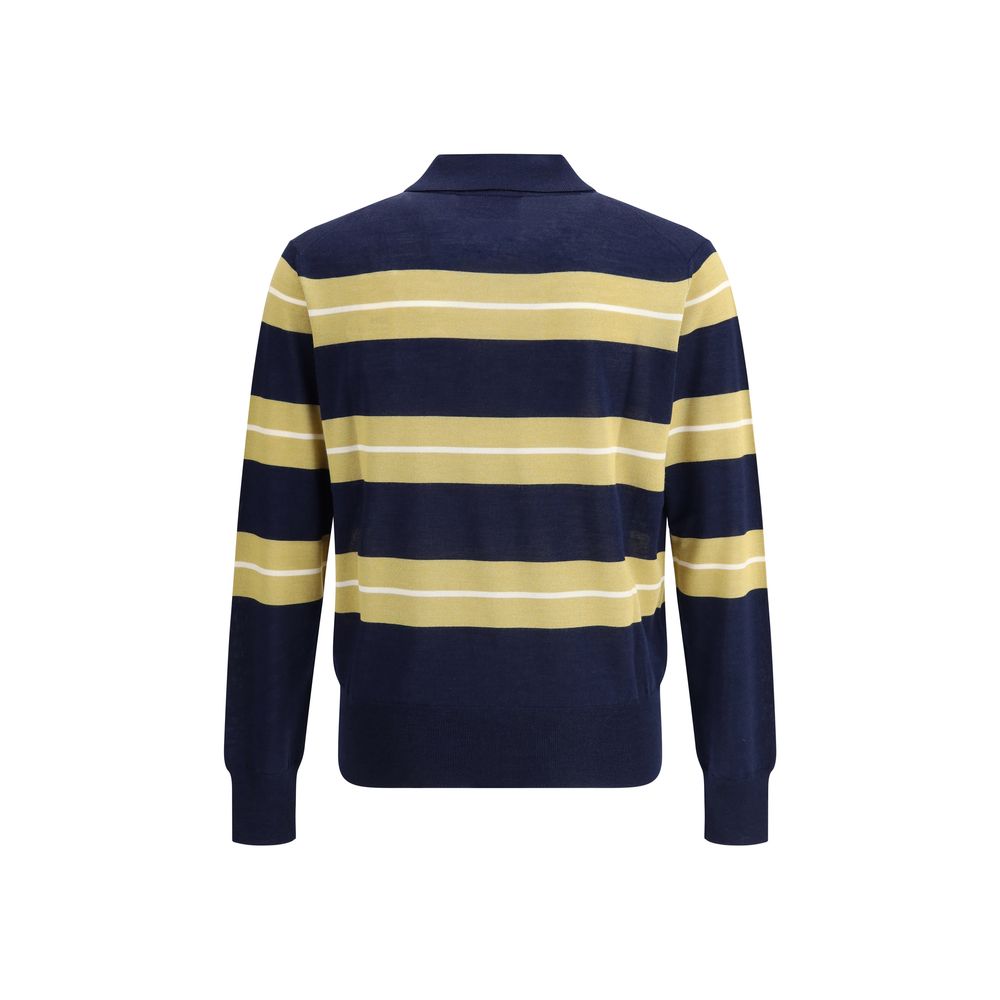 Ami Paris Navy Merino Wool Raye Polo Shirt