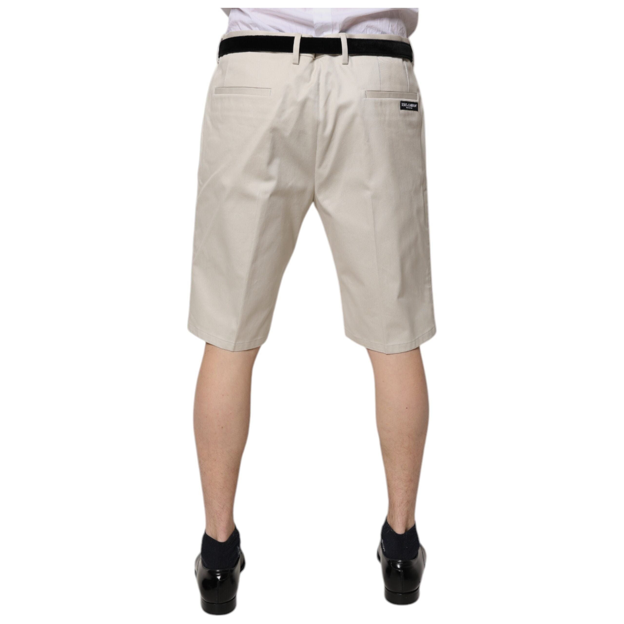 Dolce & Gabbana Beige Cotton Stretch Mid Waist Bermuda Shorts
