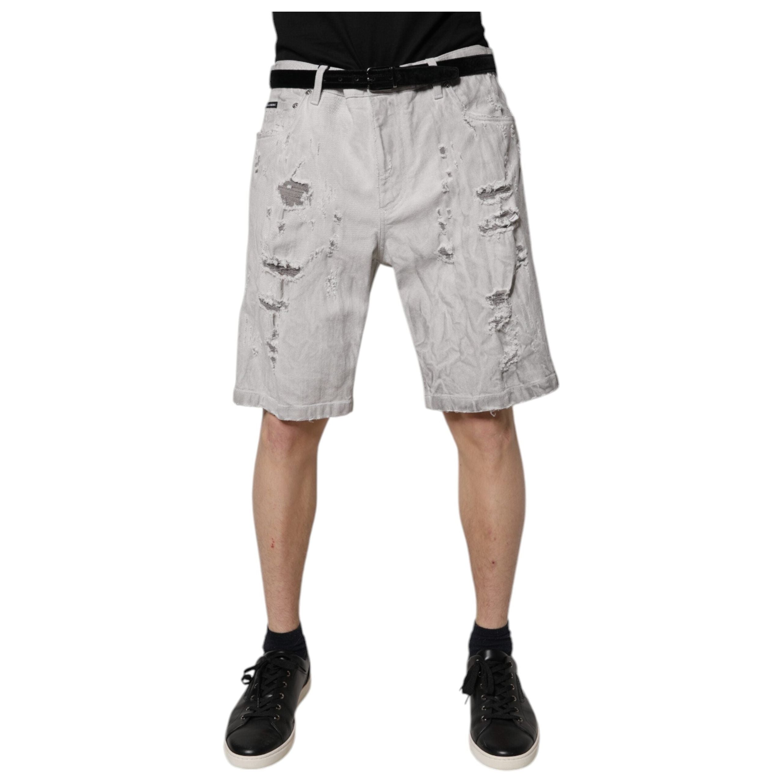 Dolce & Gabbana Light Gray Tattered Denim Bermuda Shorts