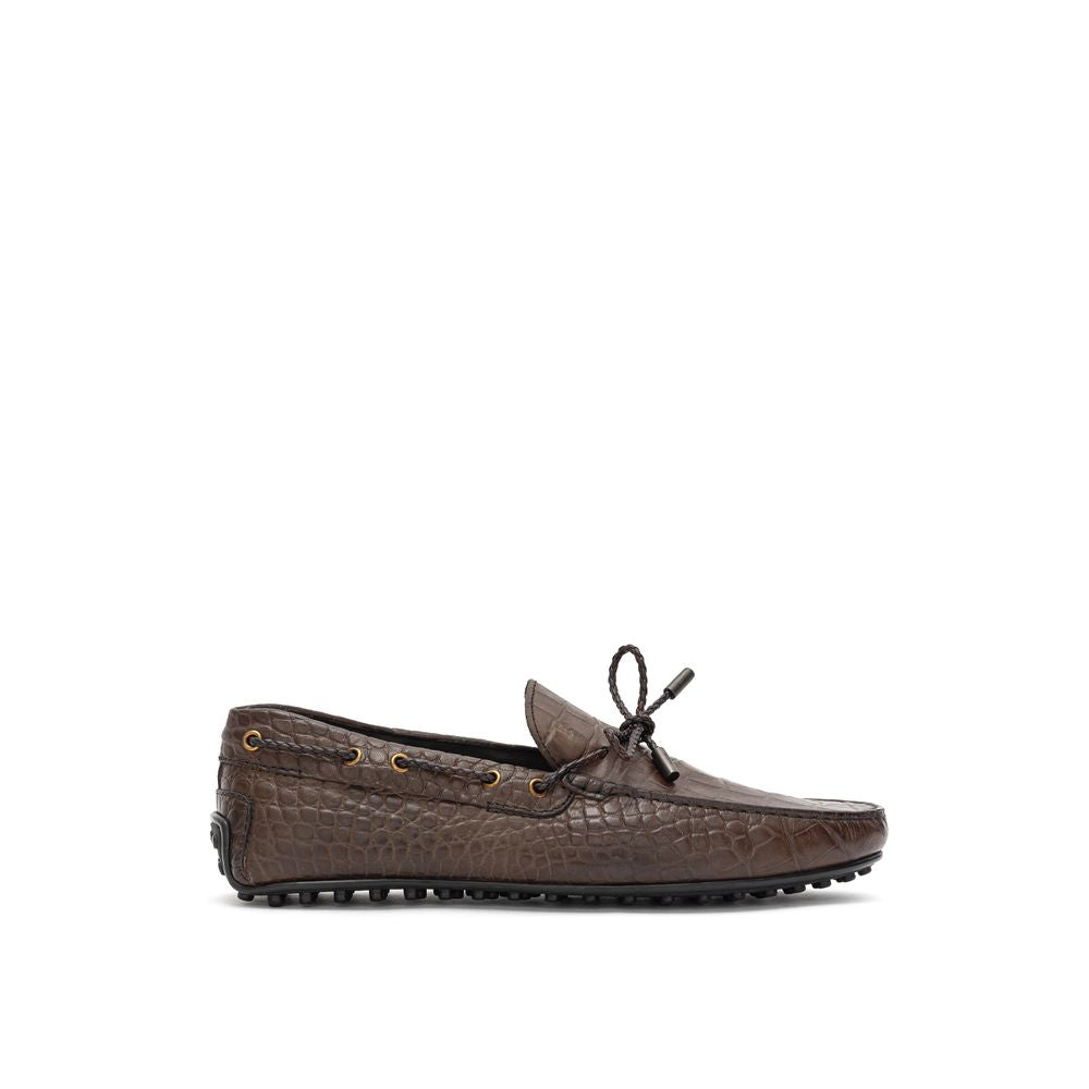 Tod's Brown Leather Loafer with Luxurious Crocodile Print