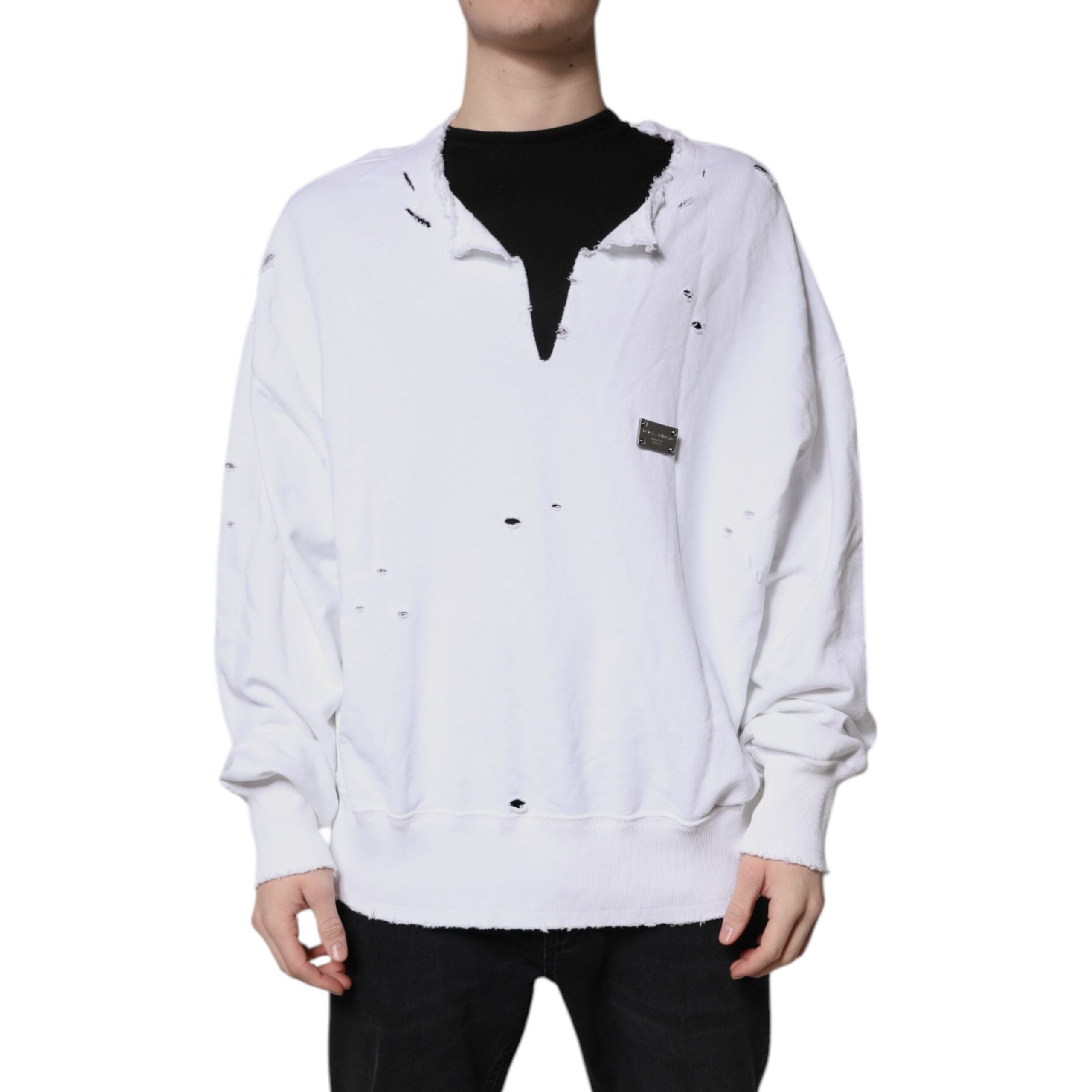 Dolce & Gabbana White Cotton Pullover Sweatshirt Sweater