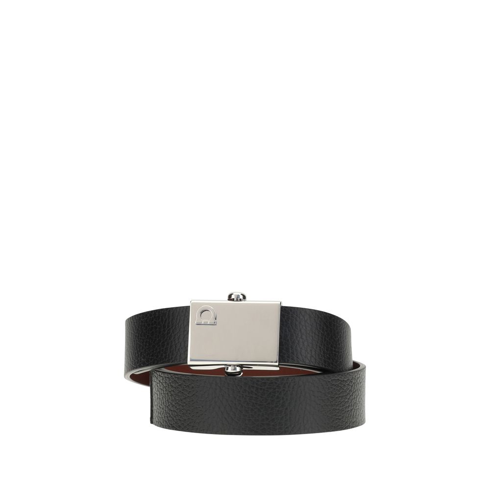Ferragamo Black Luxurious Grained Leather Reversible Belt
