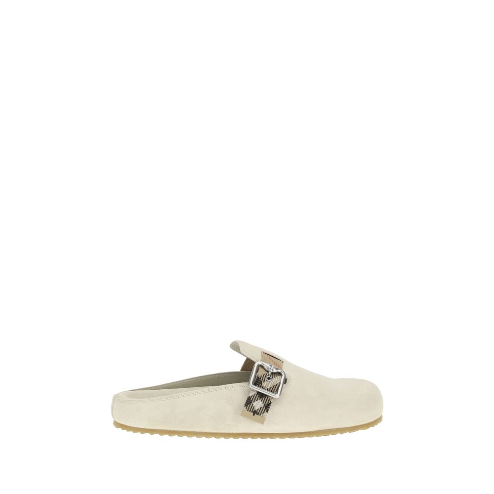 Burberry Beige Suede Clogs Urchin Sandals Modern Luxury Footwear
