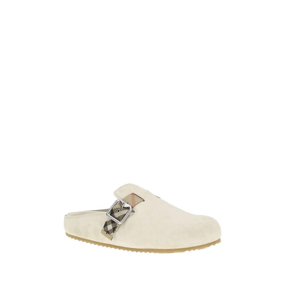 Burberry Beige Suede Clogs Urchin Sandals Modern Luxury Footwear