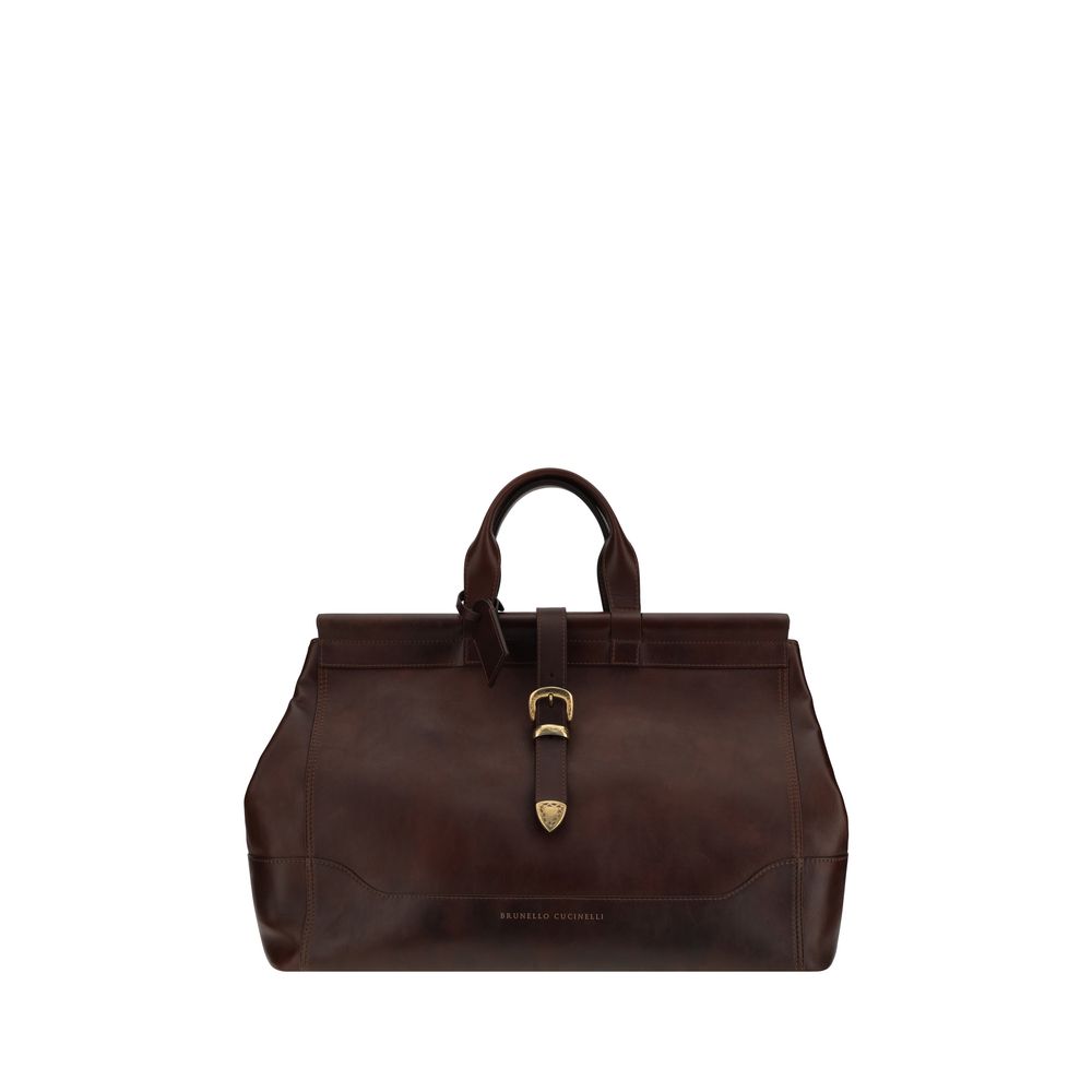 Brunello Cucinelli Brown Leather Travel Bag for Sophisticated Journeys
