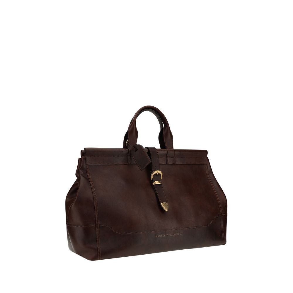 Brunello Cucinelli Brown Leather Travel Bag for Sophisticated Journeys