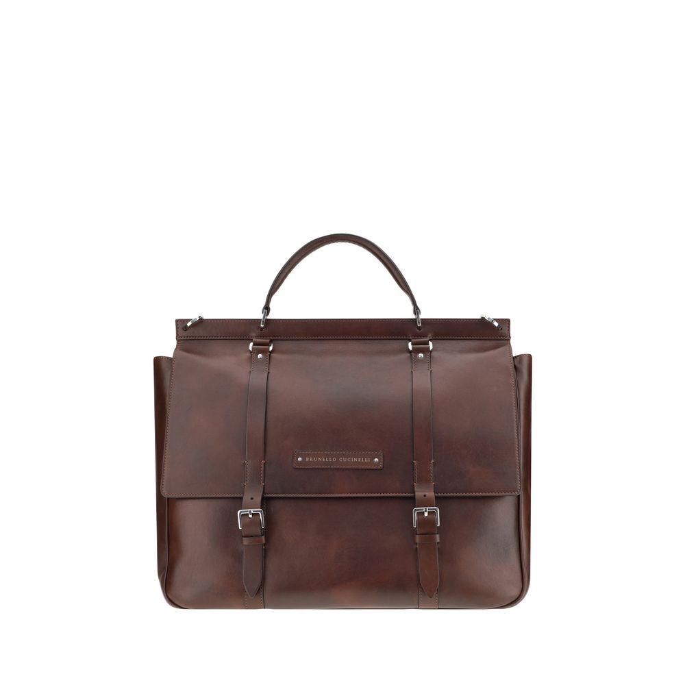 Brunello Cucinelli Brown Leather Travel Bag for Sophisticated Journeys