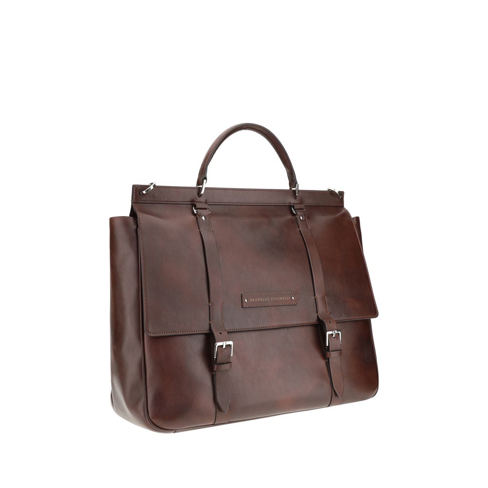 Brunello Cucinelli Brown Leather Travel Bag for Sophisticated Journeys