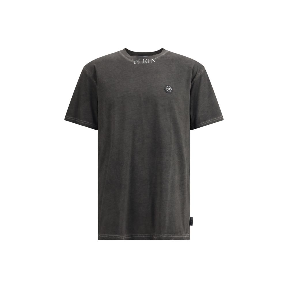 Philipp Plein White Cotton T-Shirt with Iconic Leather Logo Detail