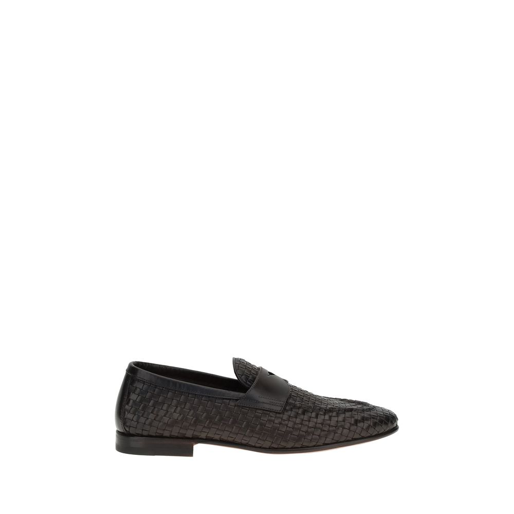 Santoni Brown Leather Penny Loafers: Exquisite Handcrafted Elegance