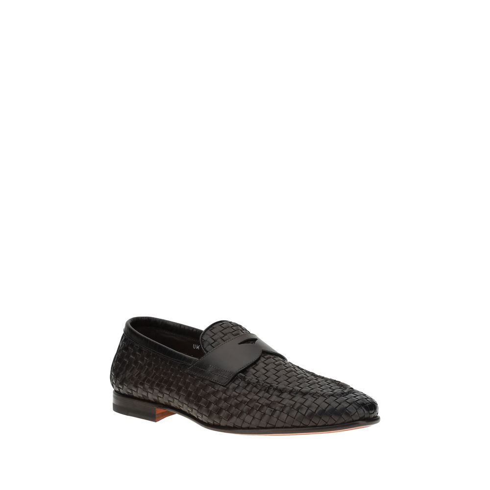 Santoni Brown Leather Penny Loafers: Exquisite Handcrafted Elegance