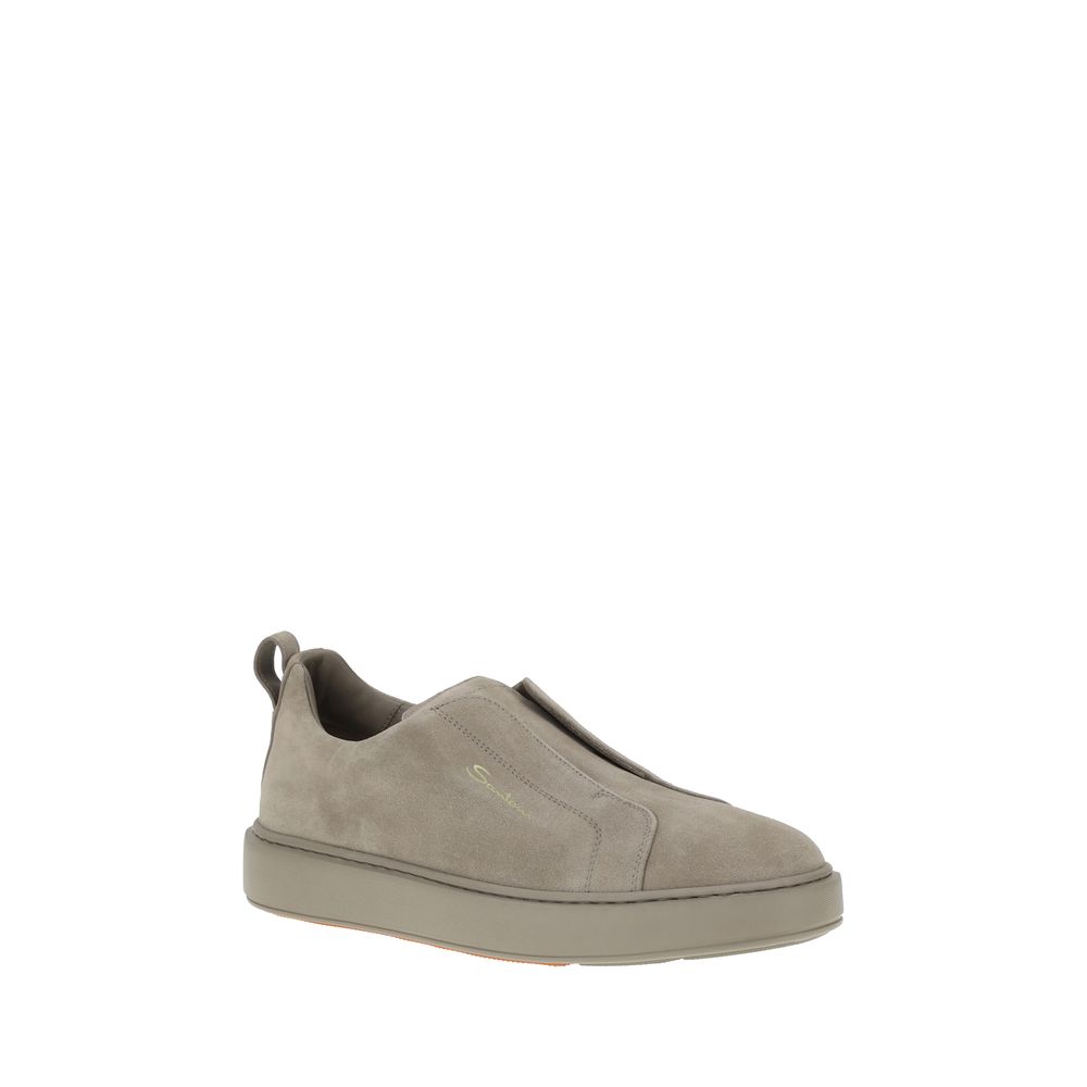 Santoni Grey Premium Suede Sneakers in Premium Suede Elegance