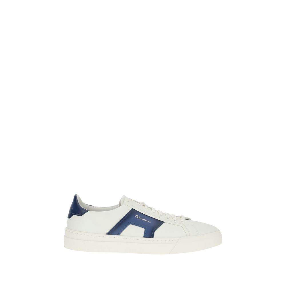 Santoni Black Leather Sneakers With Distinctive Design Elements