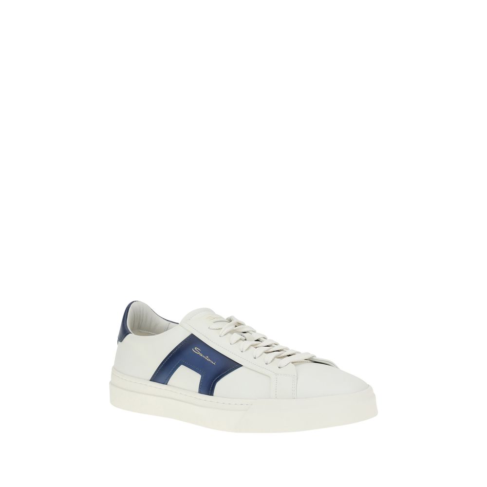 Santoni Black Leather Sneakers With Distinctive Design Elements
