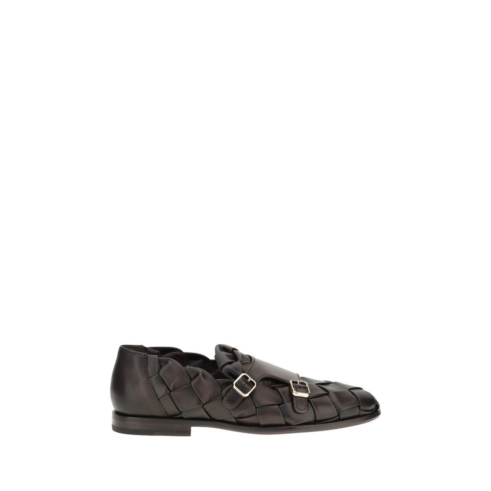 Santoni Brown Woven Leather Loafers for Timeless Elegance