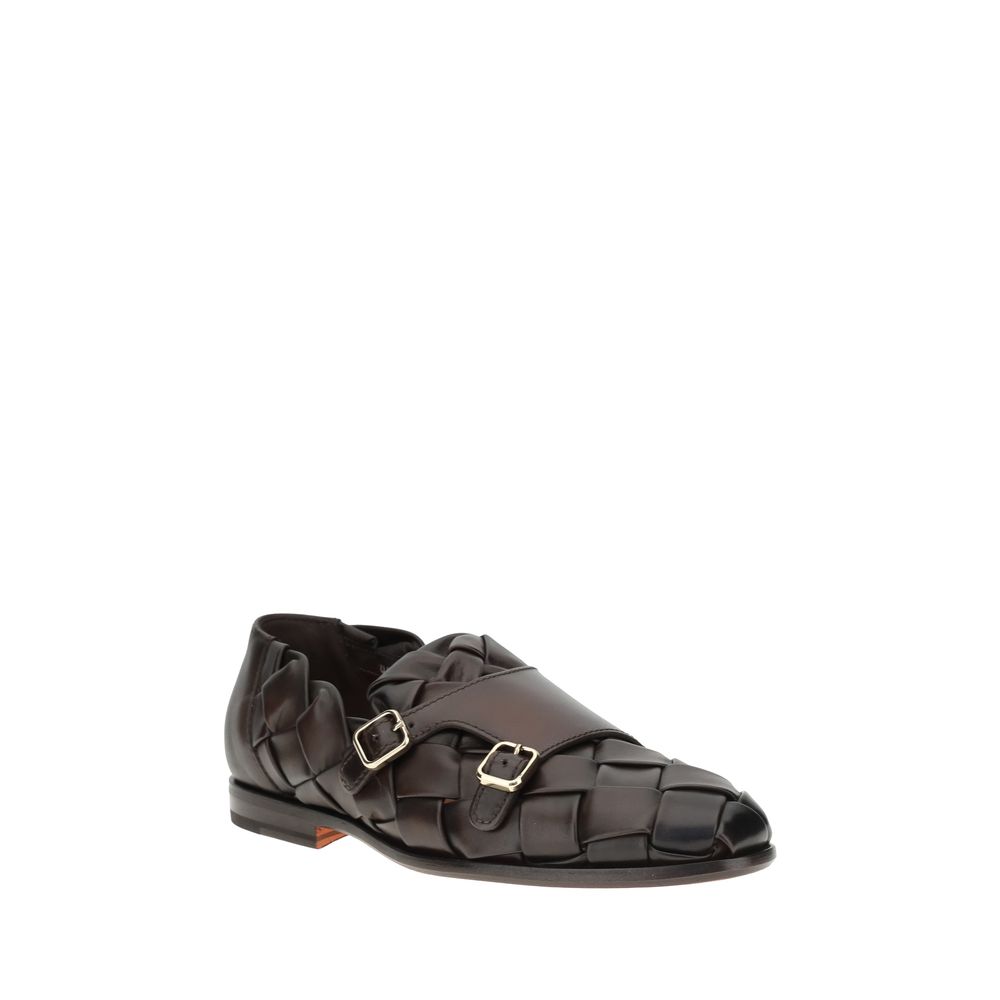 Santoni Brown Woven Leather Loafers for Timeless Elegance