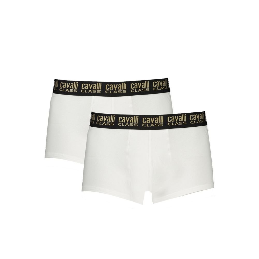 Cavalli Class White Cotton Boxer Pair for Elevated Comfort