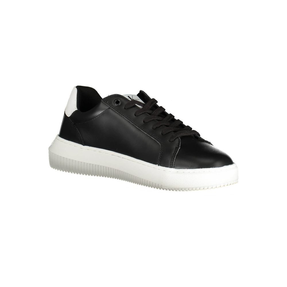 Calvin Klein Black Leather Lace-Up Sports Sneakers