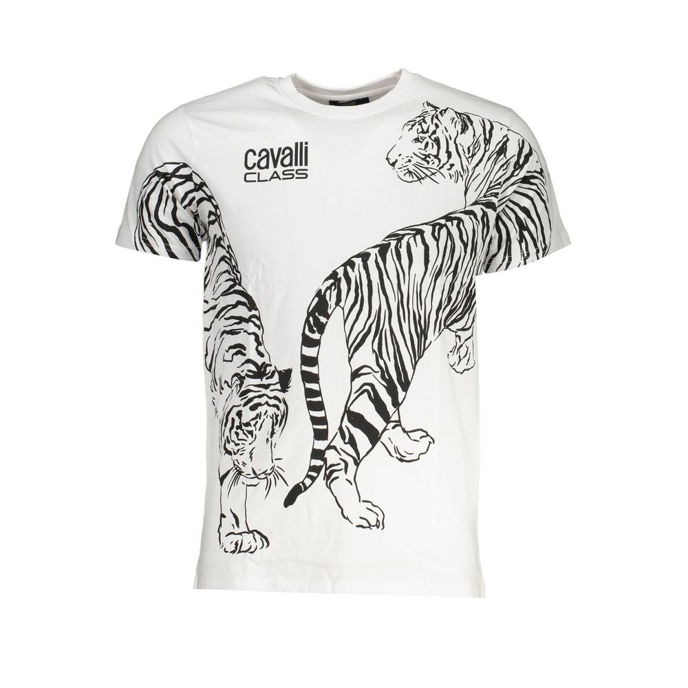 Cavalli Class White Cotton T-Shirt for Effortless Elegance
