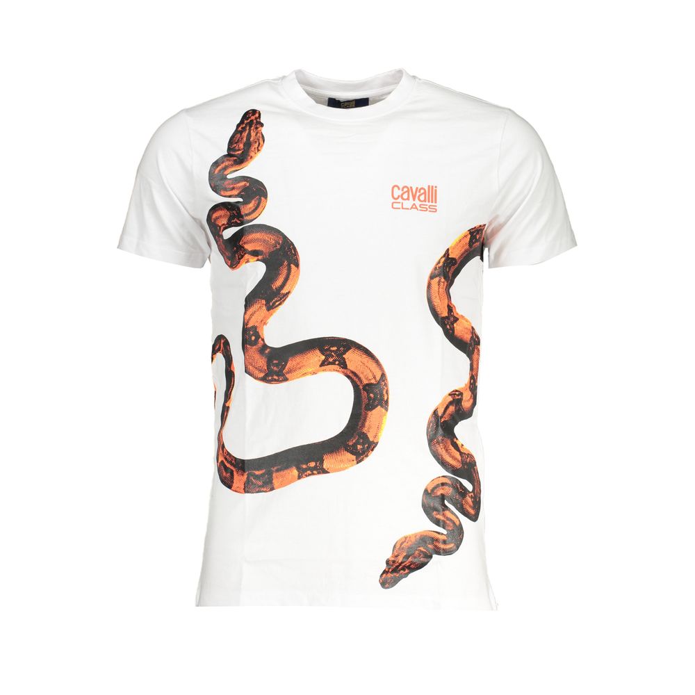 Cavalli Class White Cotton T-Shirt for Effortless Elegance