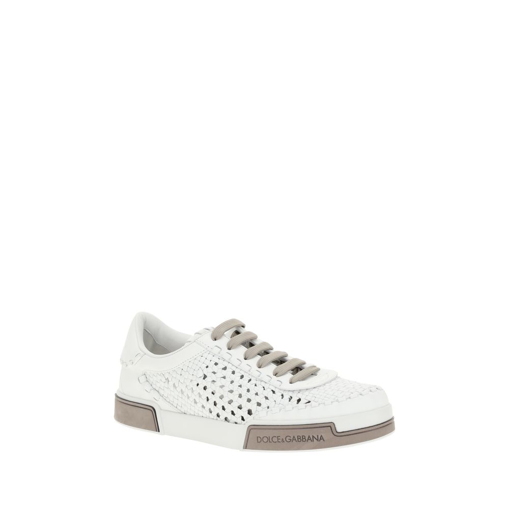 Dolce & Gabbana White Leather Mesh Panel Sneakers