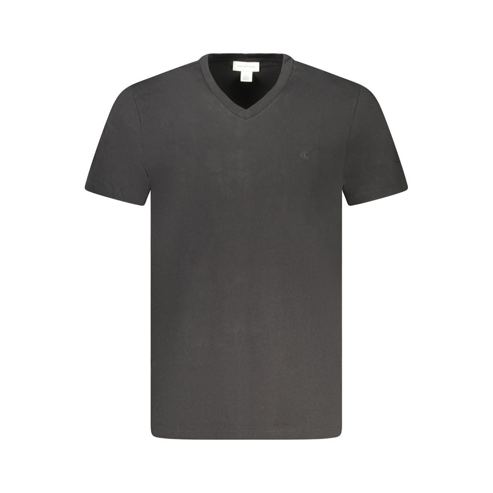 Calvin Klein Black Cotton V-Neck T-Shirt for Effortless Elegance