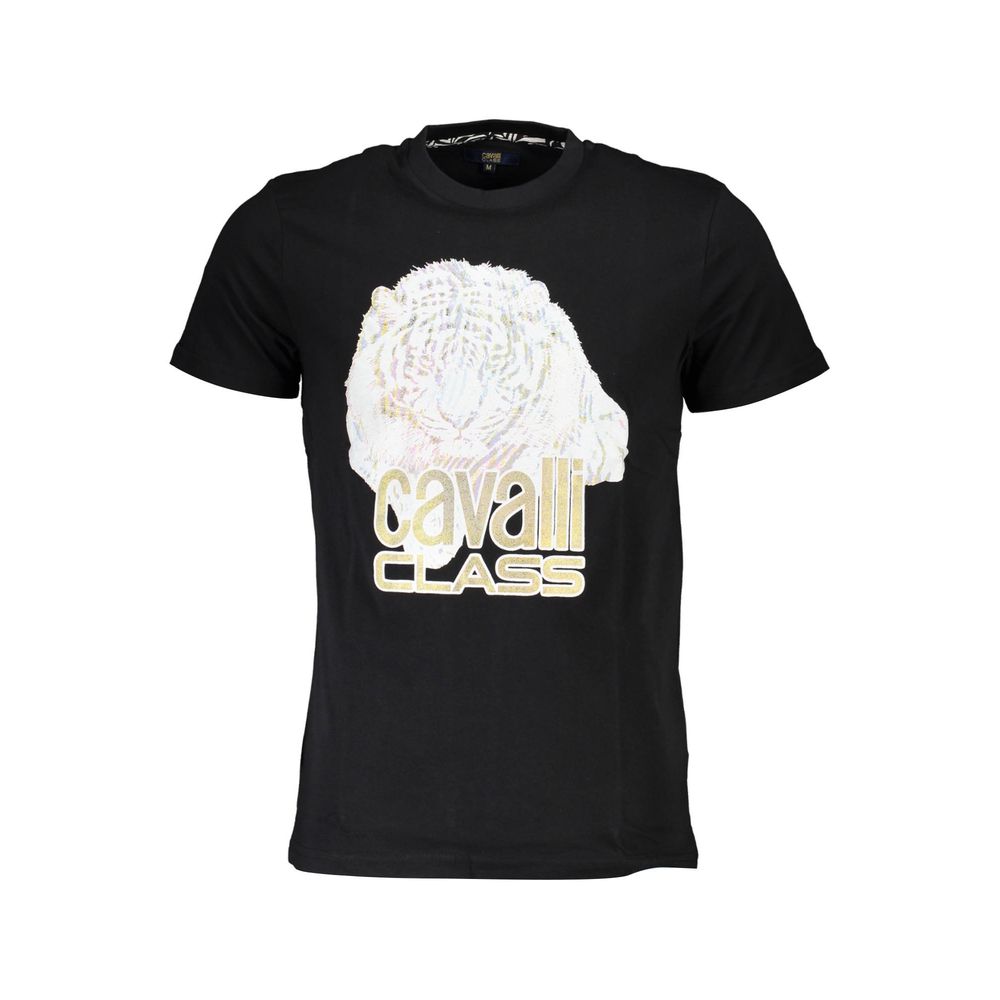 Cavalli Class Black Cotton T-Shirt for Effortless Elegance
