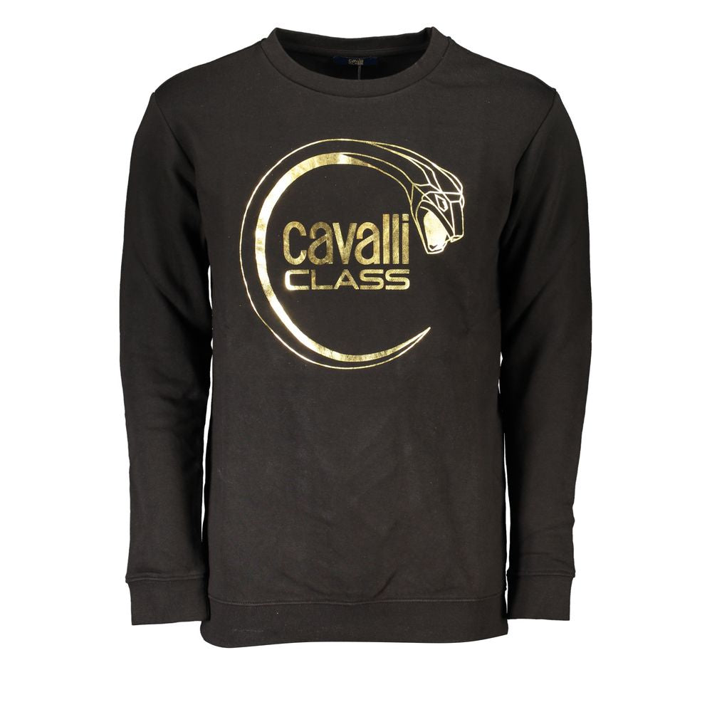 Cavalli Class Black Cotton Sweater for Effortless Elegance