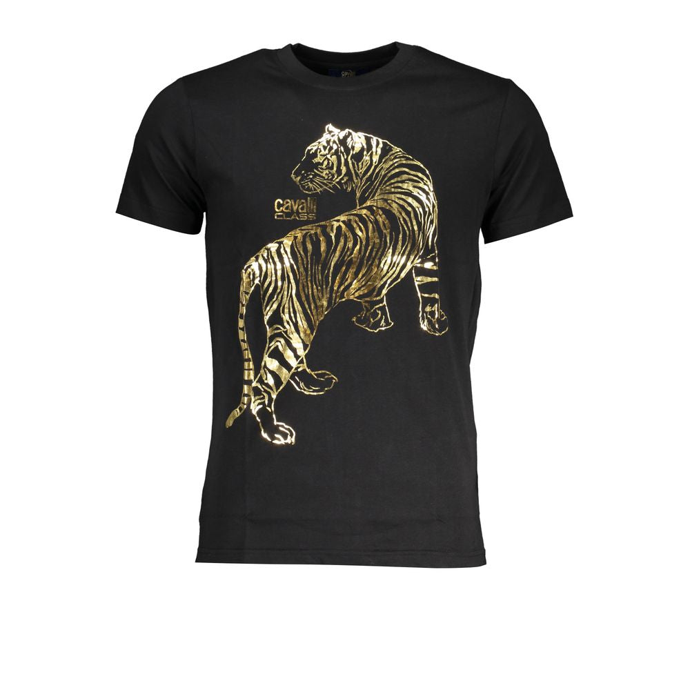 Cavalli Class Black Cotton T-Shirt for Timeless Elegance