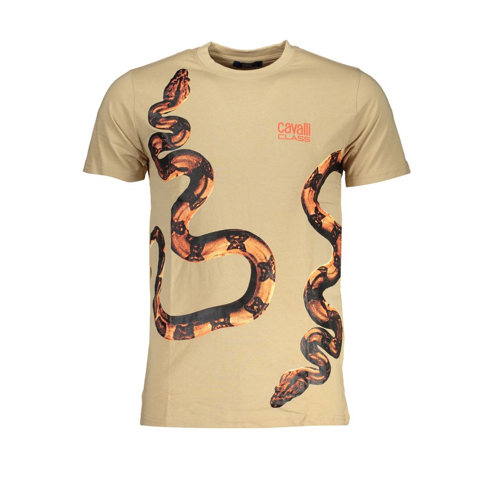 Cavalli Class Beige Cotton T-Shirt for Elevated Casual Style