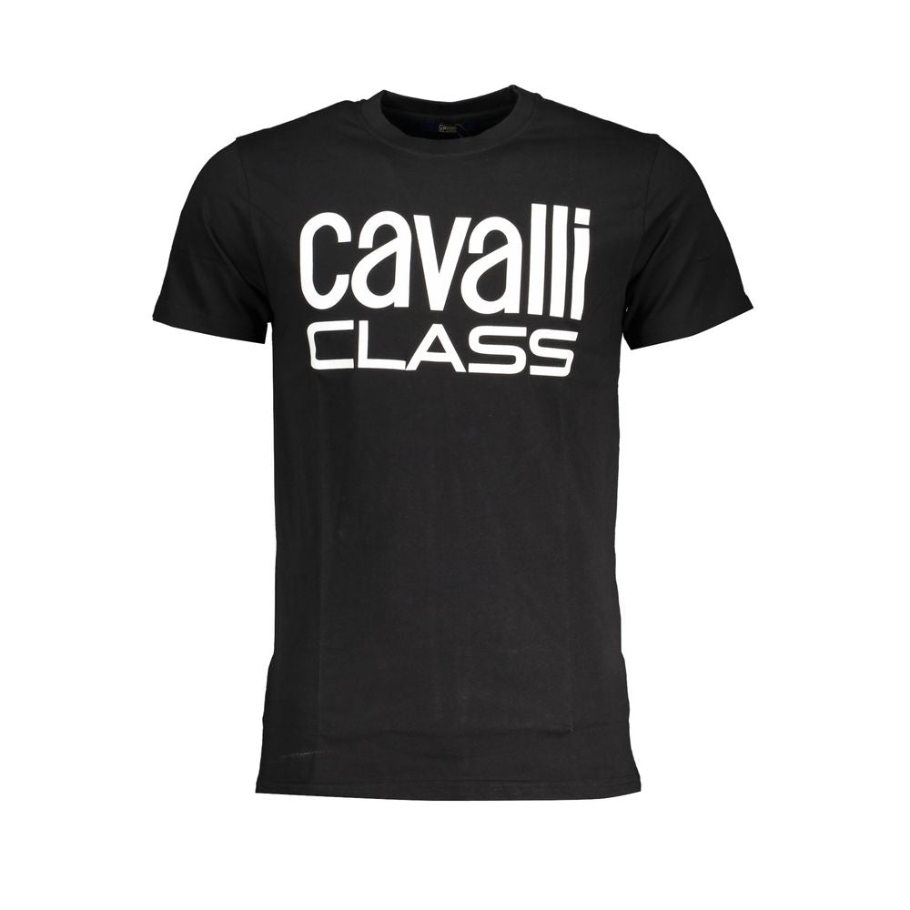 Cavalli Class Black Cotton T-Shirt for Effortless Elegance