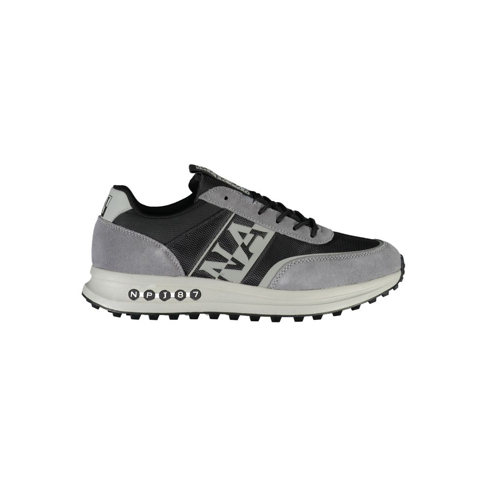 Napapijri Gray Leather Sports Sneakers with Contrast Detail