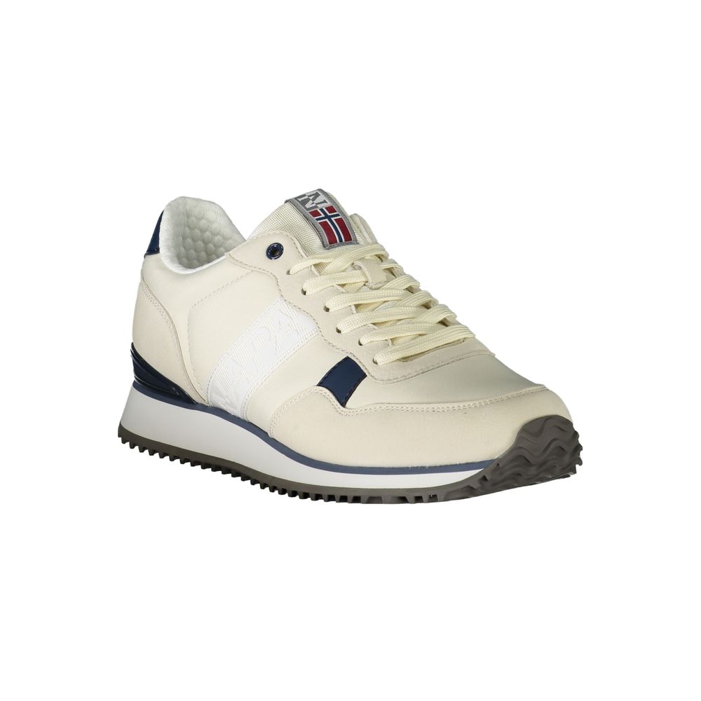 Napapijri White Leather Sneaker With Distinctive Design Elements