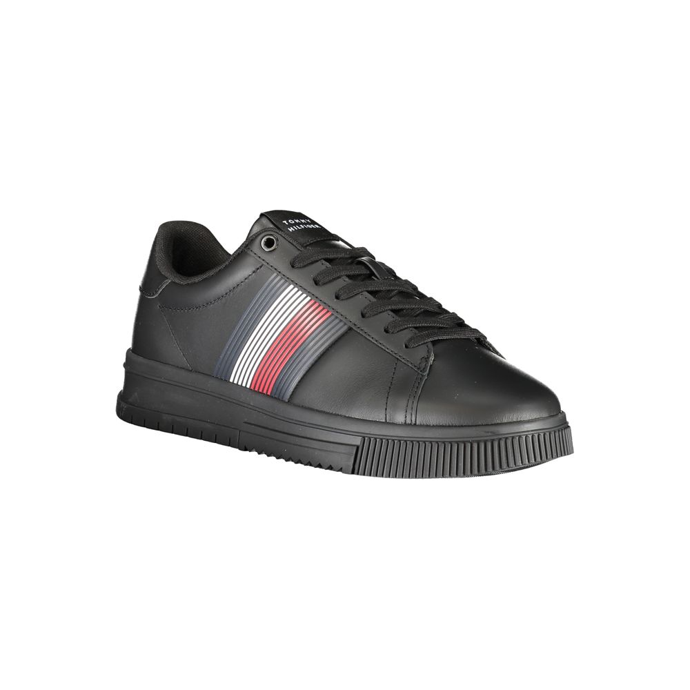 Tommy Hilfiger Black Leather Sneaker for Timeless Elegance