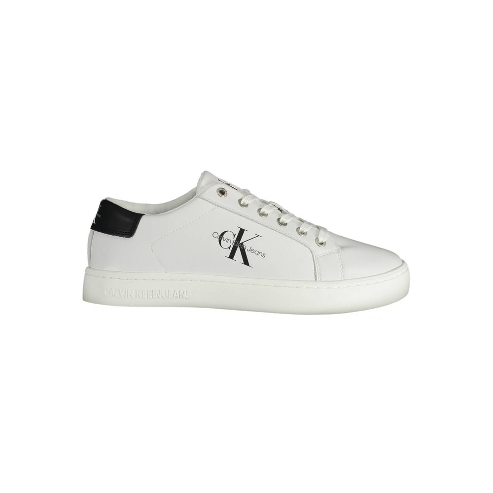 Calvin Klein White Leather Lace-Up Sneakers with Logo Detail