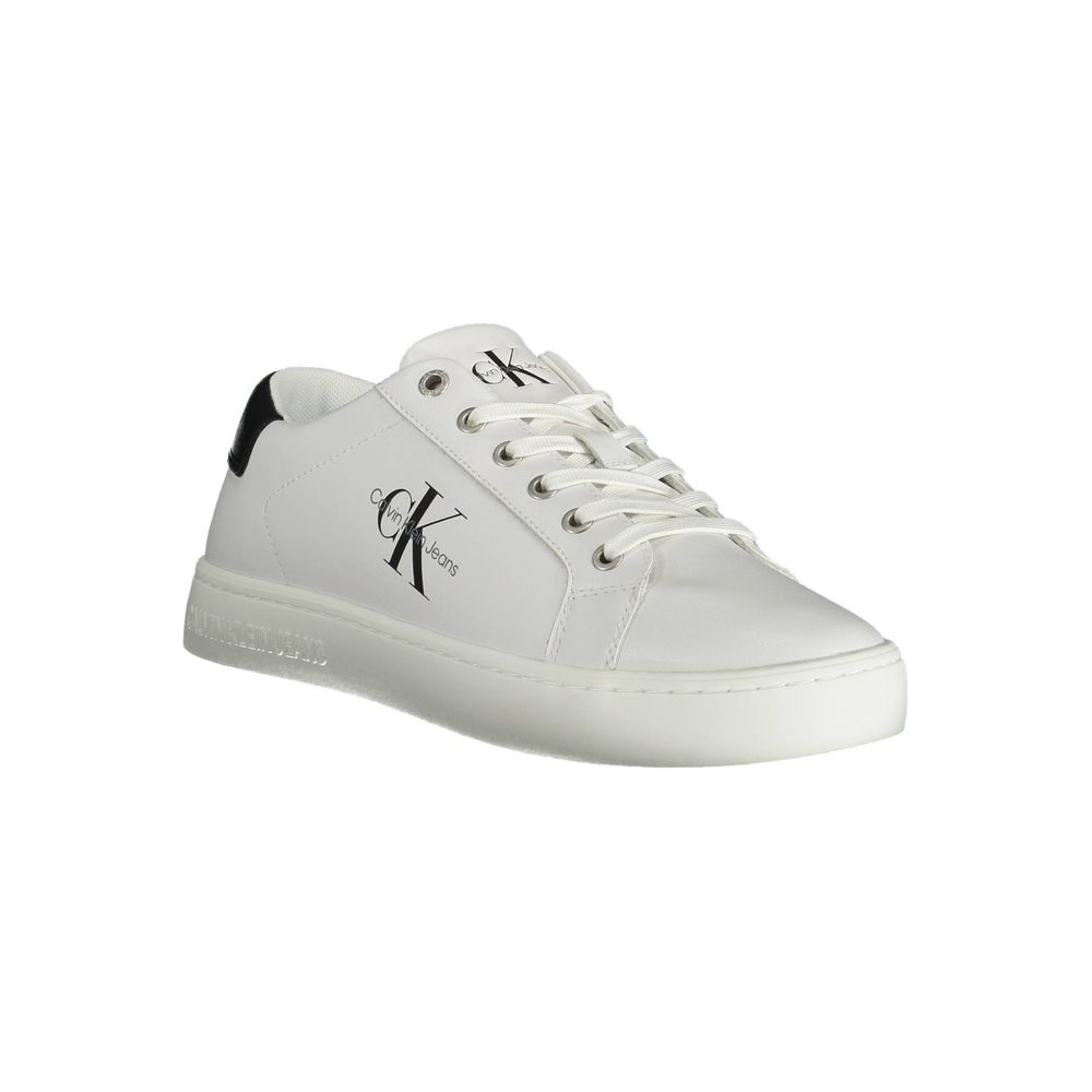 Calvin Klein White Leather Lace-Up Sneakers with Logo Detail
