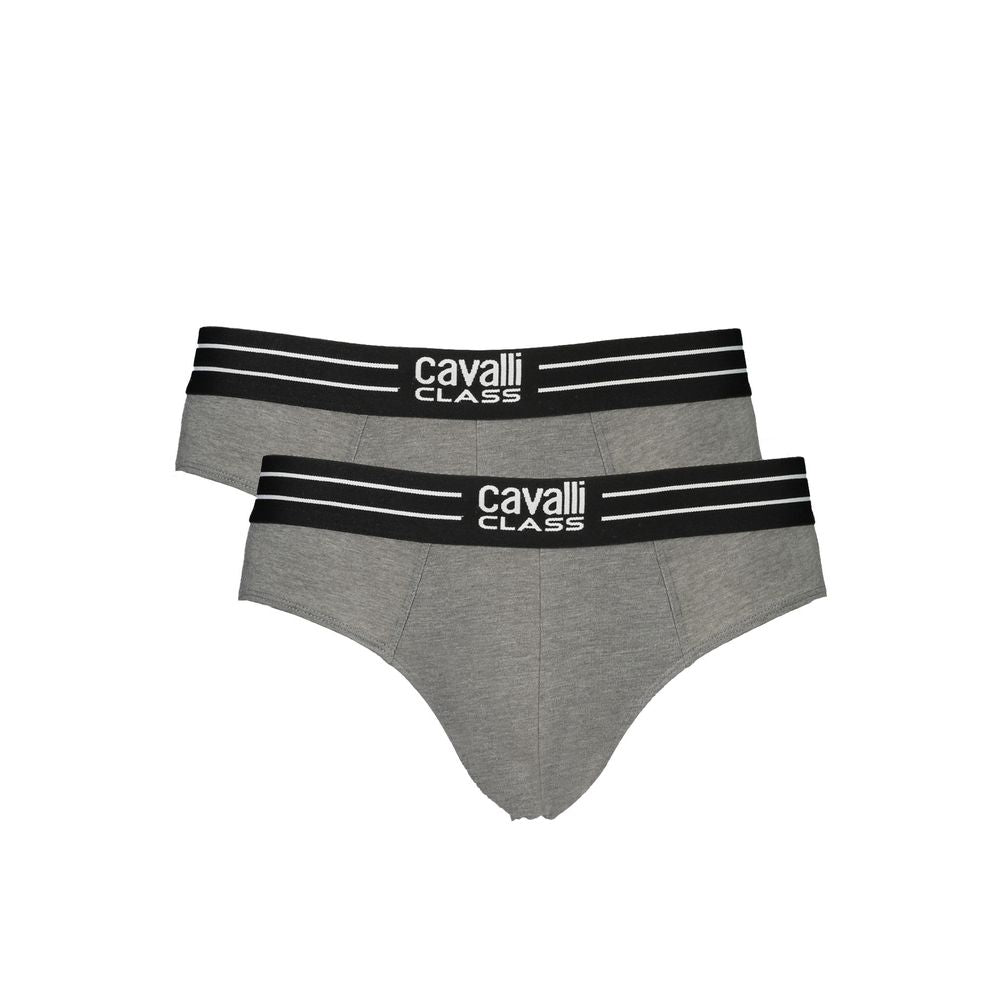 Cavalli Class Gray Cotton Underwear Bi-Pack Slip Set