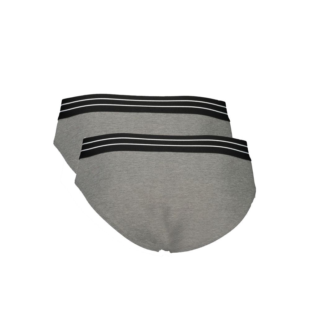 Cavalli Class Gray Cotton Underwear Bi-Pack Slip Set