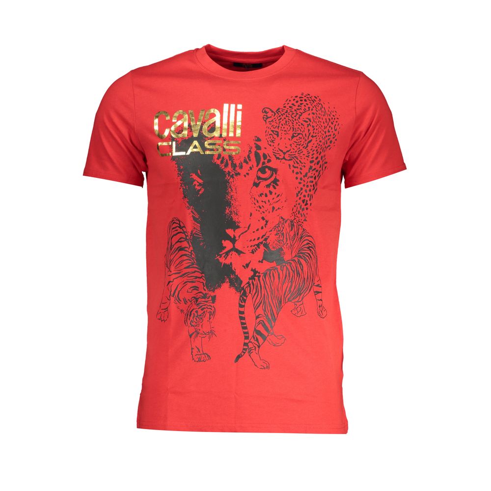 Cavalli Class Red Cotton T-Shirt for Effortless Elegance