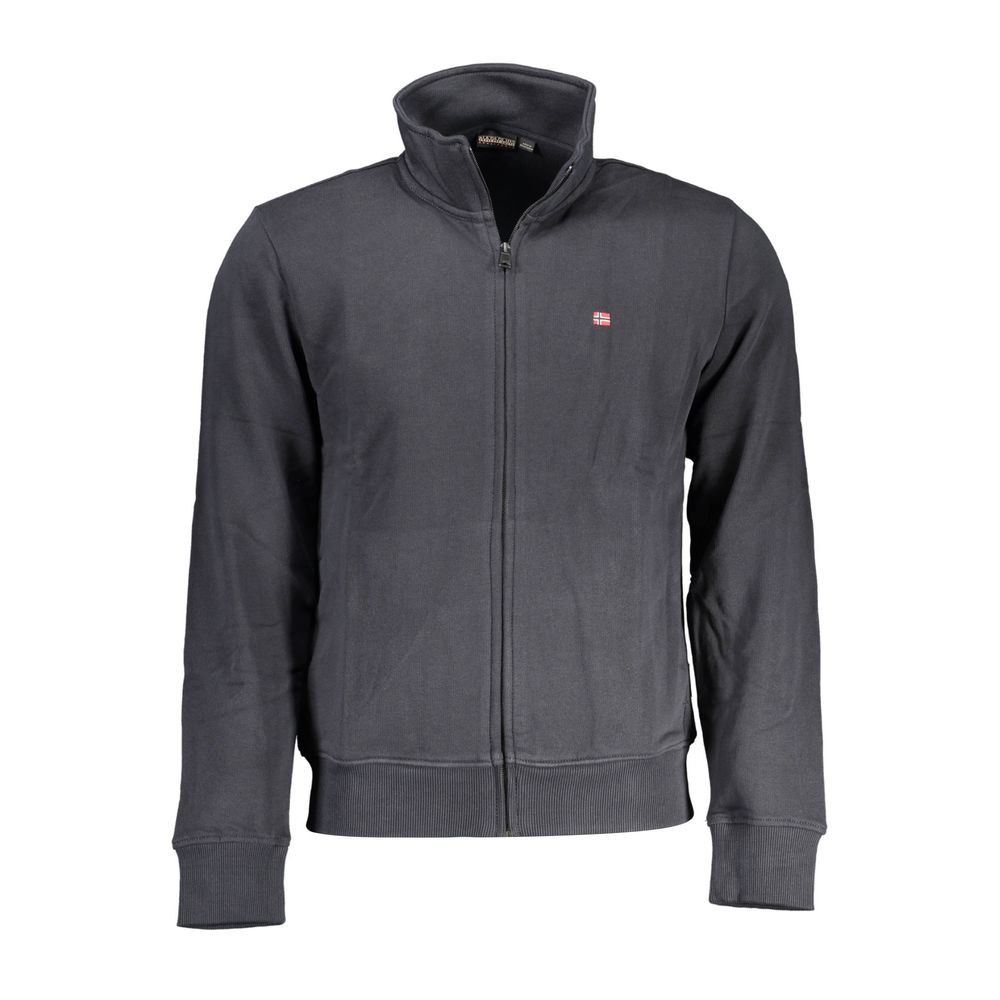 Napapijri Black Cotton Sweater with Zip and Pockets