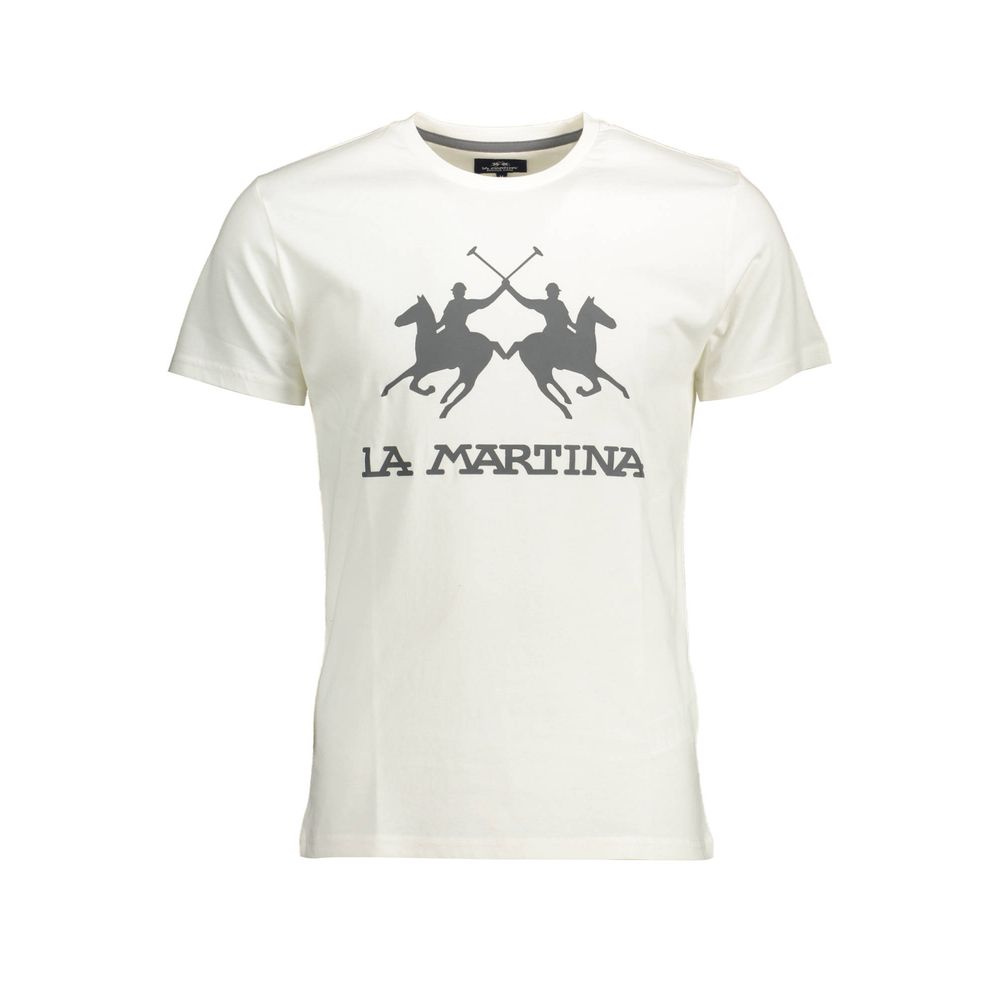 La Martina White Cotton Crew Neck Tee for Refined Style
