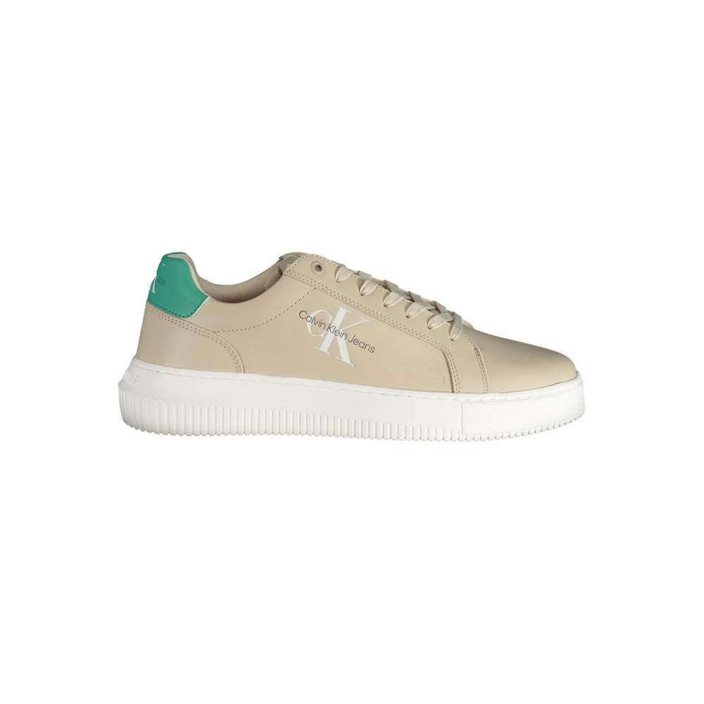 Calvin Klein Beige Leather Sneaker with Elegant Detailing